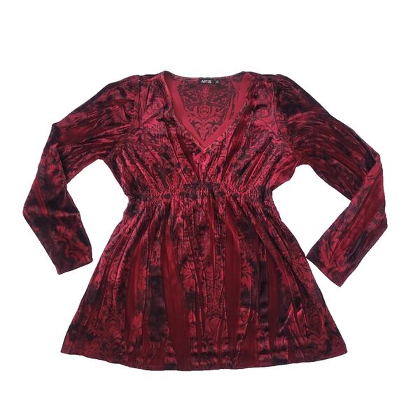 Y2k Apt 9 Velvet Babydoll Tunic Top Size XL Red Vamp Grunge Whimsigoth - Picture 1 of 9